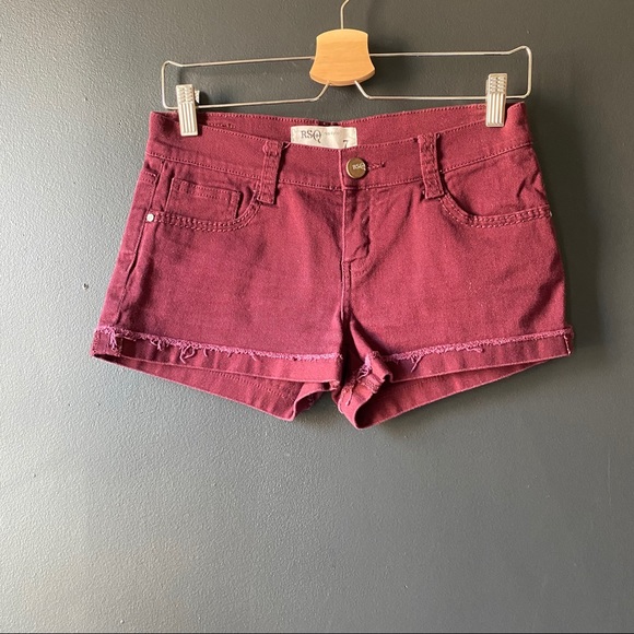 burgundy denim shorts